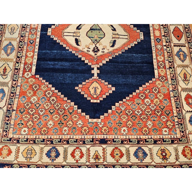 Vintage Turkish Azeri Rug, Hand-Knotted Handspun Wool, Geometric Serapi Pattern, Vegetable Dyes, Navy & Red, 8x11 For Sale - Image 10 of 15