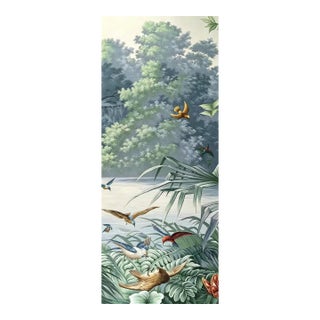 Hand-Painted Tropical Jungle Bird Landscape Wall Panel For Sale