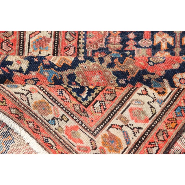 Early 20th Century Early 20th Century Antique Malayer Long Runner Rug in Blue Background, Orange and Brown For Sale - Image 5 of 11