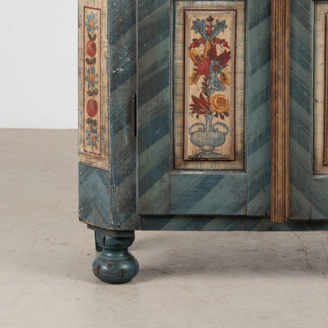 1831 Hungarian Original Blue Hand-Painted Pine Armoire For Sale - Image 11 of 13