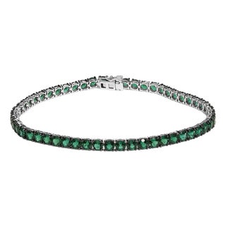 Men's .925 Sterling Silver Created Green Emerald Tennis Bracelet - 8.5" Inches For Sale