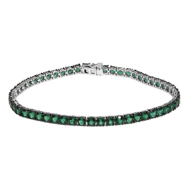 Men's .925 Sterling Silver Created Green Emerald Tennis Bracelet - 8.5" Inches For Sale