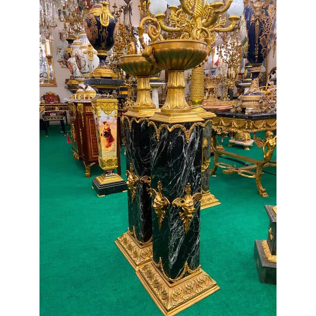1960s Pair of Louis XVI Empire Style Marble & Bronze Jardinieres / Pedestal For Sale In Orlando - Image 6 of 8