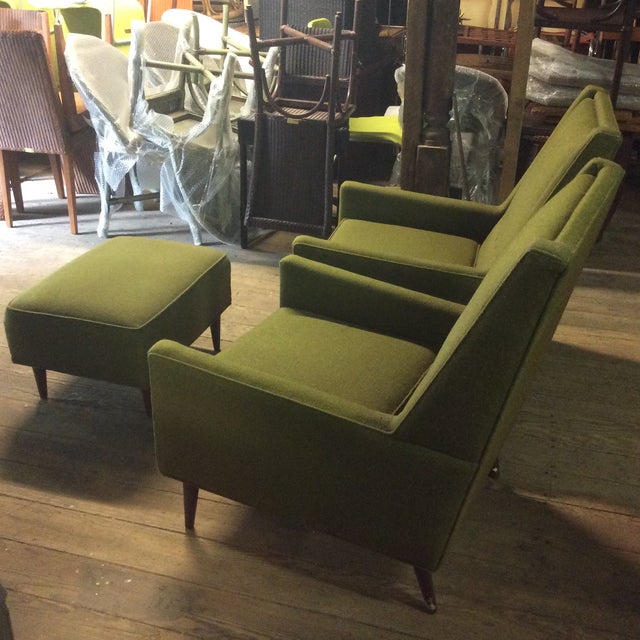 MidCentury Moss Green Tufted Club Chairs & Ottoman Set Chairish