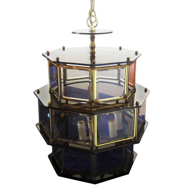 Late 20th Century Vintage Smoked Glass Lucite Chandelier For Sale - Image 5 of 5