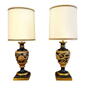 Italian Renaissance Style Tall Marbro Gilt Table Lamps, circa 1950 - a Pair