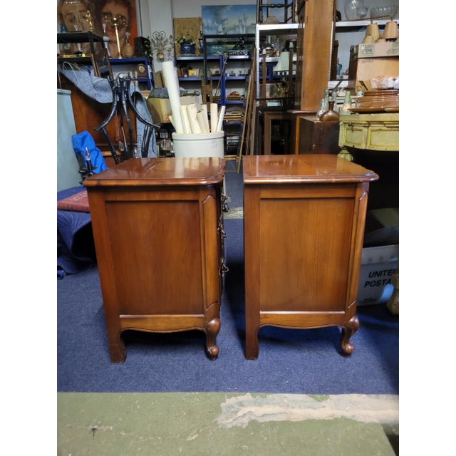 1950s Fine Pair of French 3 Drawer Cherry Wood Nightstands For Sale - Image 5 of 11