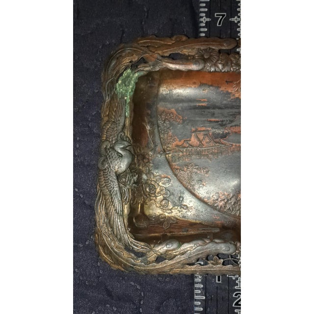 Antique Japanese Mixed Metal Geisha Plaque – Pierced Ornate Wall Tray – 7×5" For Sale - Image 9 of 13