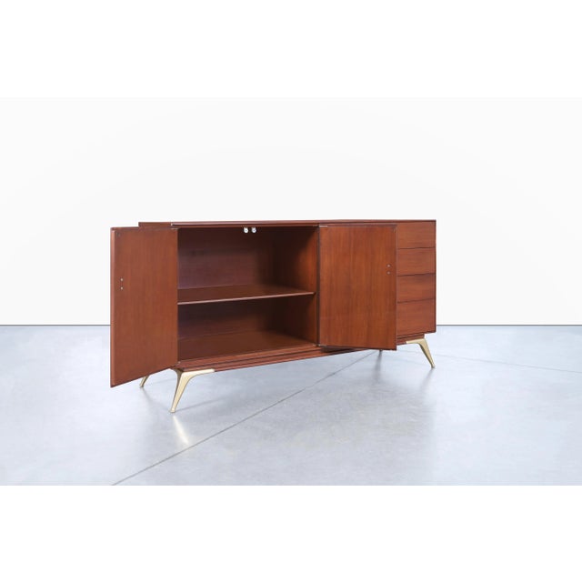 1960s 1960s Mid-Century Modern Walnut and Brass Credenza by R-Way For Sale - Image 5 of 12