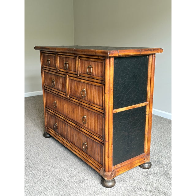 Late 20th Century Baker Rattan 7 Drawer Bachelor Chest of Drawers For Sale In Charlotte - Image 6 of 10