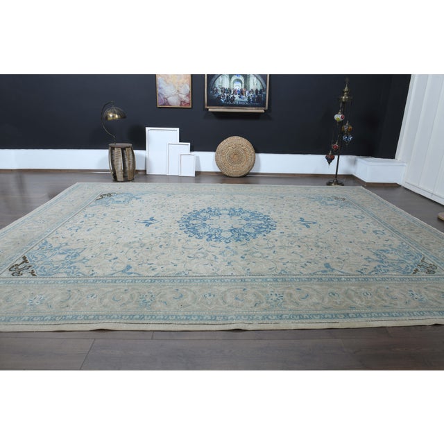 1970s Vintage Persian Handknotted Wool Blue Oversize Area Rug For Sale - Image 11 of 11