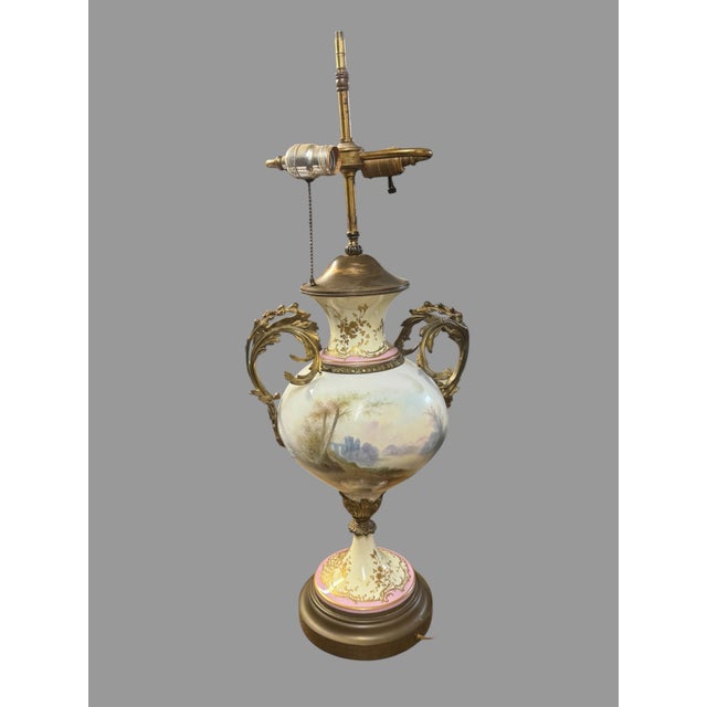 Antique French Sevres Style Porcelain Table Lamp Hand Painted Signed Marius For Sale - Image 11 of 11