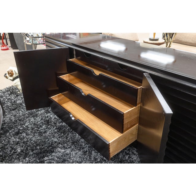 Modern Late 20th Century Barbara Barry for Baker Modern Fluted Black Lacquered Sideboard Credenza For Sale - Image 3 of 11