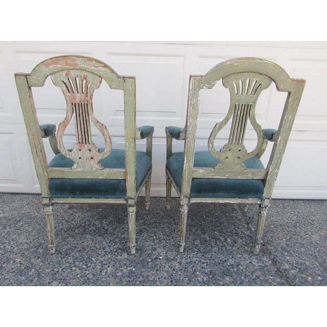 Mid 19th Century Pair of Antique French Crusty Painted Bergere Armchairs For Sale - Image 5 of 18