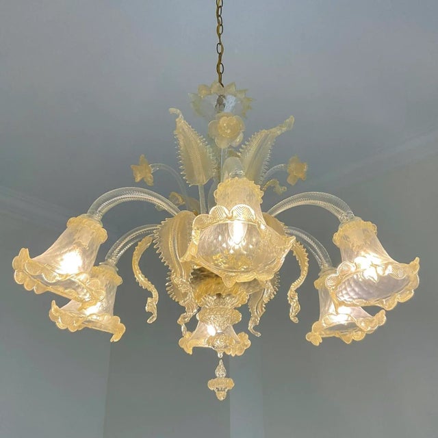 Late 20th Century Vintage Italian Glass Floral Chandelier After Murano For Sale - Image 5 of 8