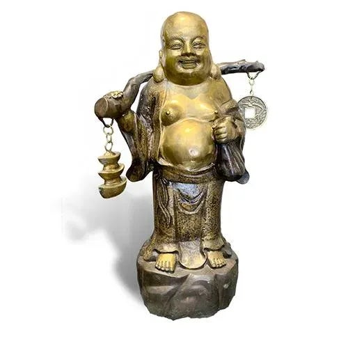 Copper Asian Happy Buddha Carrying a Coin and Gold For Sale - Image 8 of 8