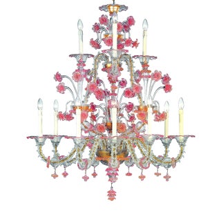 Pink and Transparent Venetian Murano Glass Chandelier by Simoeng for Simoeng For Sale