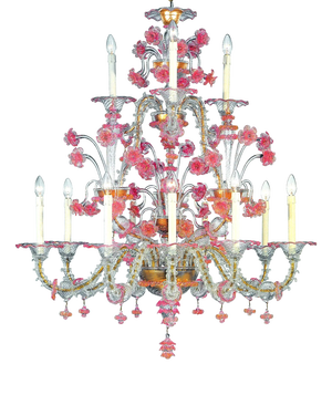 Pink and Transparent Venetian Murano Glass Chandelier by Simoeng for Simoeng