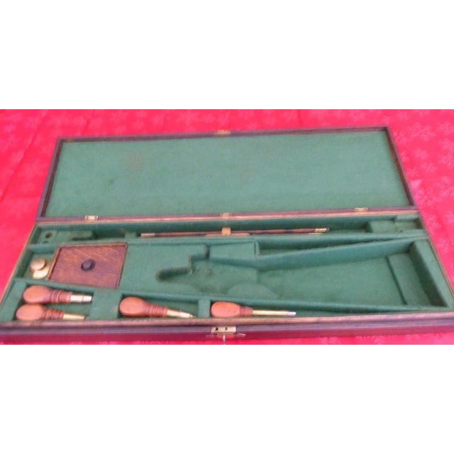 Wood Antique Country Oak Hunting Gun Case with Accessories, 1900 For Sale - Image 7 of 12