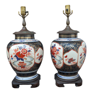 Mid 20th Century Wildwood Japanese Imari Ginger Jar Hand-Painted Porcelain Gilted Orange Blue Lamp