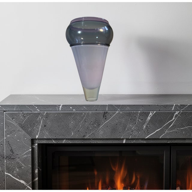 Art Glass Lavender Gray Cone Shaped Vase Brand & Greenberg 1986 For Sale - Image 13 of 17