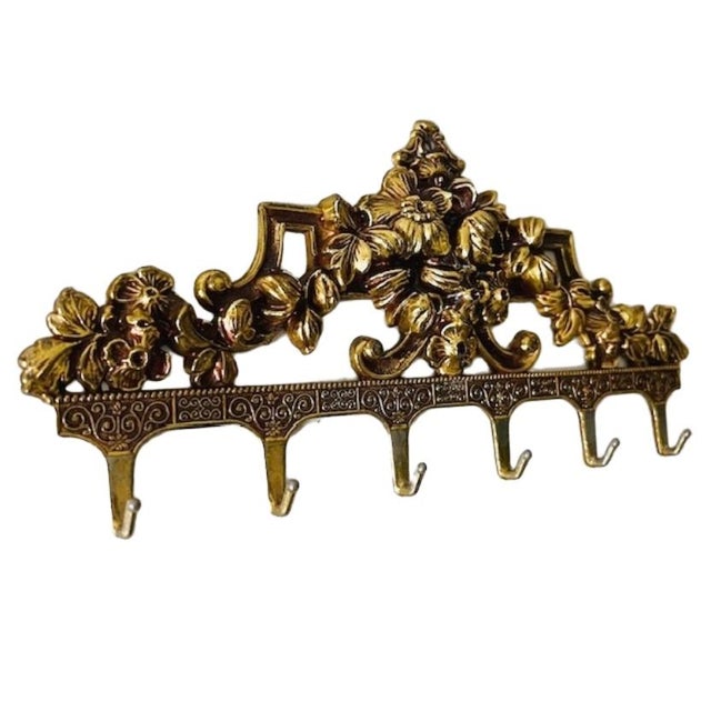 Baroque Vintage Italian Wall Coat Rack in Brass, 1960s For Sale - Image 3 of 8