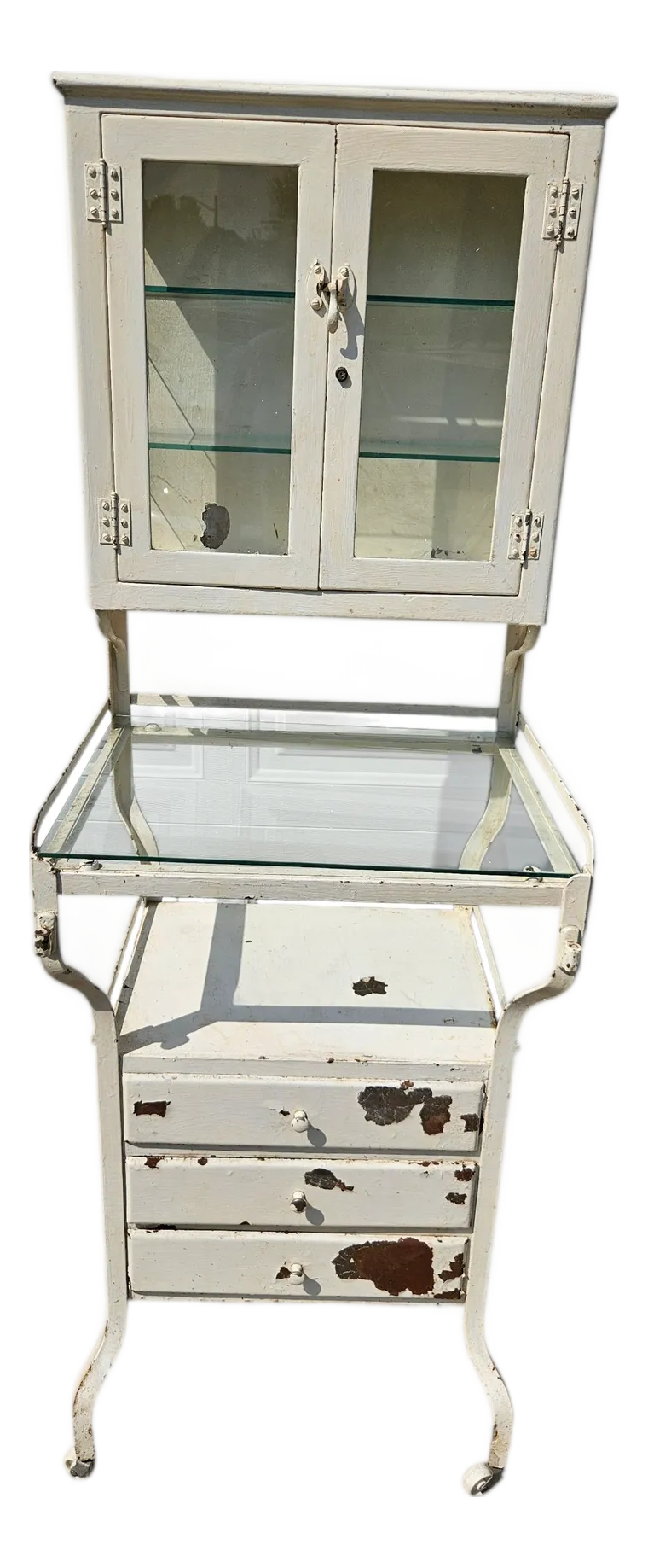 1920s Antique French Industrial Metal Doctors Dental Cabinet
