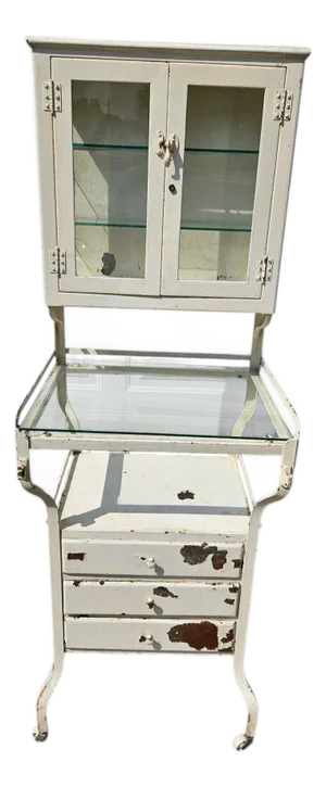 1920s Antique French Industrial Metal Doctors Dental Cabinet Curio Display Hutch Apothecary