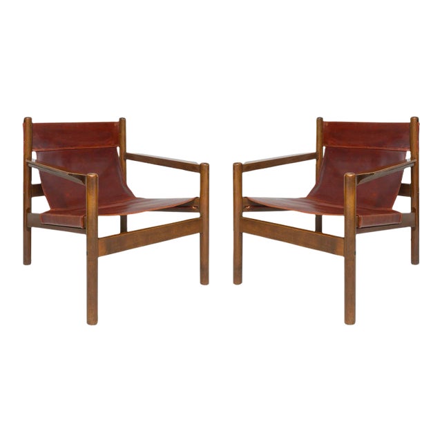Vintage Pair of Safari-Style Leather Chairs For Sale