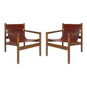 Vintage Pair of Safari-Style Leather Chairs