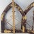 Rustic Farmhouse Gothic Style Arched Window Fleur-De-Lis Red Yellow Chipped Wood Hanging Wall Decor, Set of 2 For Sale - Image 13 of 14