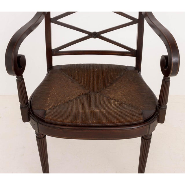 Early 20th Century Regency Style Mahogany Arm Chair, With String Inlay to the Scroll Arms For Sale - Image 5 of 10