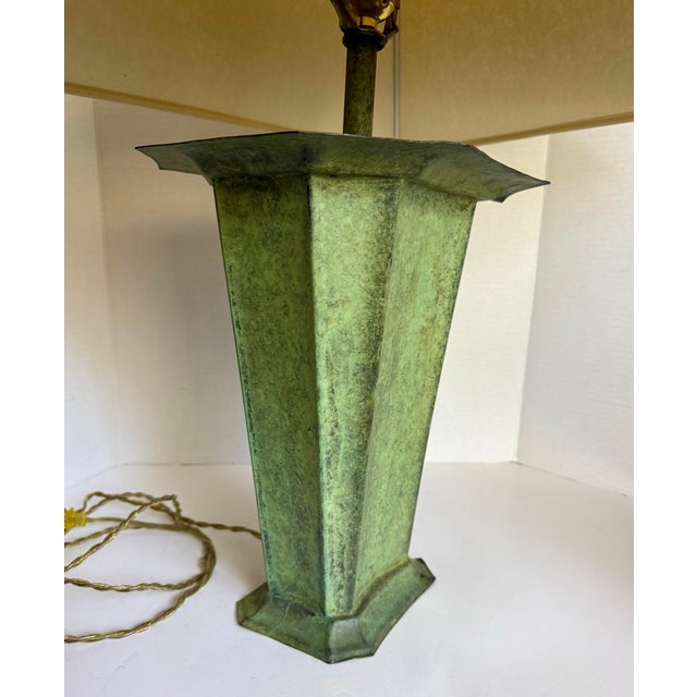 Metal Vintage Verdigris Metal Table Lamp With Faceted Base & Tapered Shade For Sale - Image 7 of 12