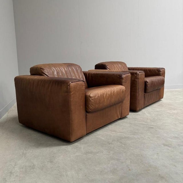 Vintage Brown Leather Lounge Chairs, 1970s, Set of 2 For Sale - Image 6 of 18