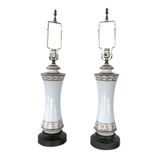Mid 20th Century Quality Ceramic Table Lamps With Greek Key Decoration - a Pair For Sale