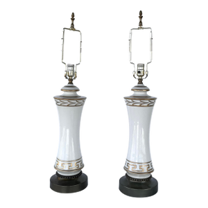 Mid 20th Century Quality Ceramic Table Lamps With Greek Key Decoration - a Pair