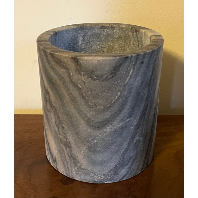 Mid-Century Italian Gray Marble Cylindrical Brush Pot or Wine Cooler Bottle Coaster For Sale - Image 10 of 12