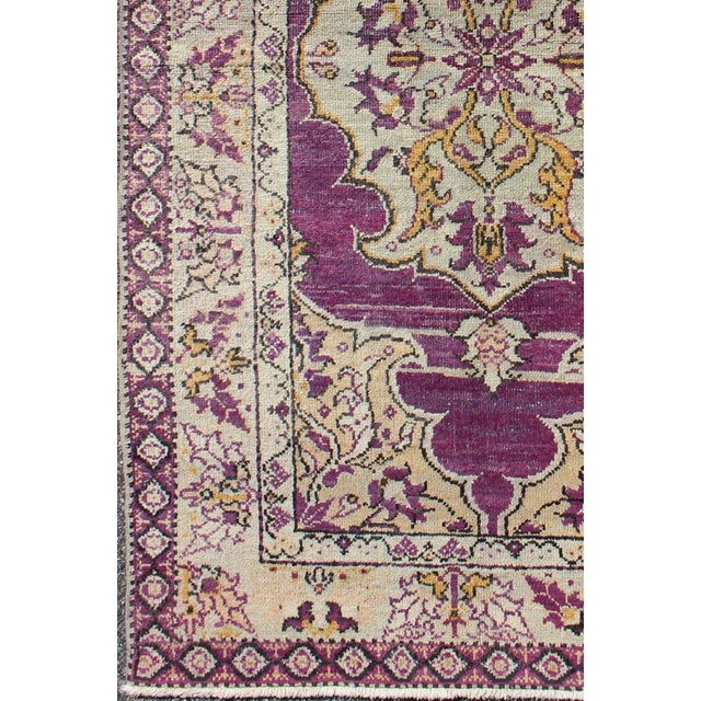 Turkish Purple Background Vintage Turkish Oushak Rug With Floral Medallion Design For Sale - Image 3 of 7