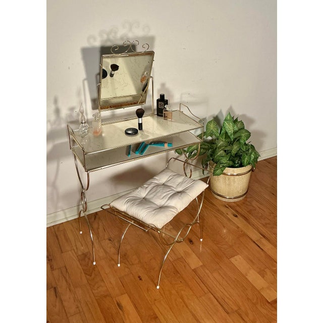 Vintage Hollywood Regency Gold-Toned Makeup Vanity Table Set, Mid-Century Modern, For Sale - Image 12 of 12