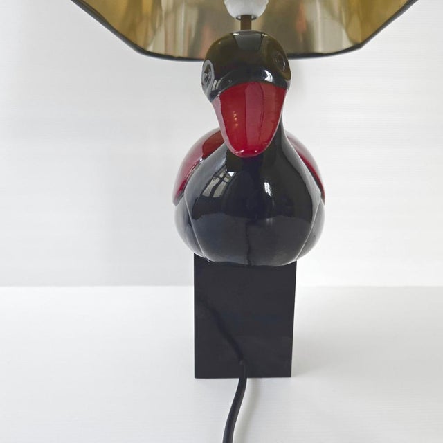 Vintage Italian Duck Table Lamp in Black and Burgundy Lacquered Wood, 1970s For Sale - Image 14 of 16