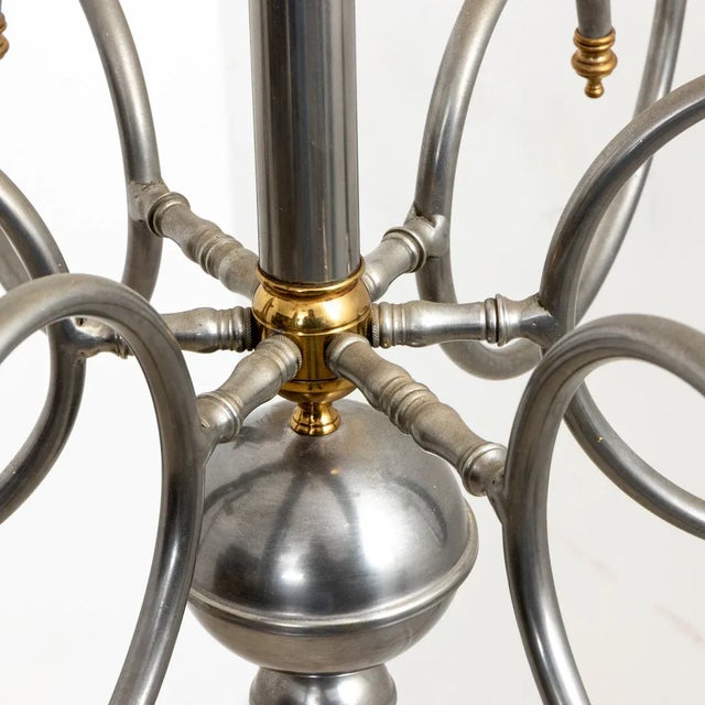Vintage Large Steel and Brass Six Arm Chandelier For Sale In New York - Image 6 of 9