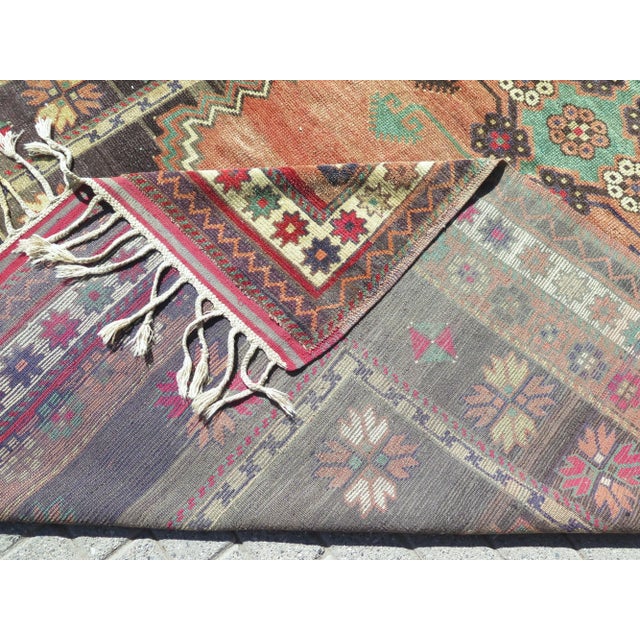 Mid Century Brown&Apricot Large Aesthetic Handmade Carpet For Sale - Image 4 of 11