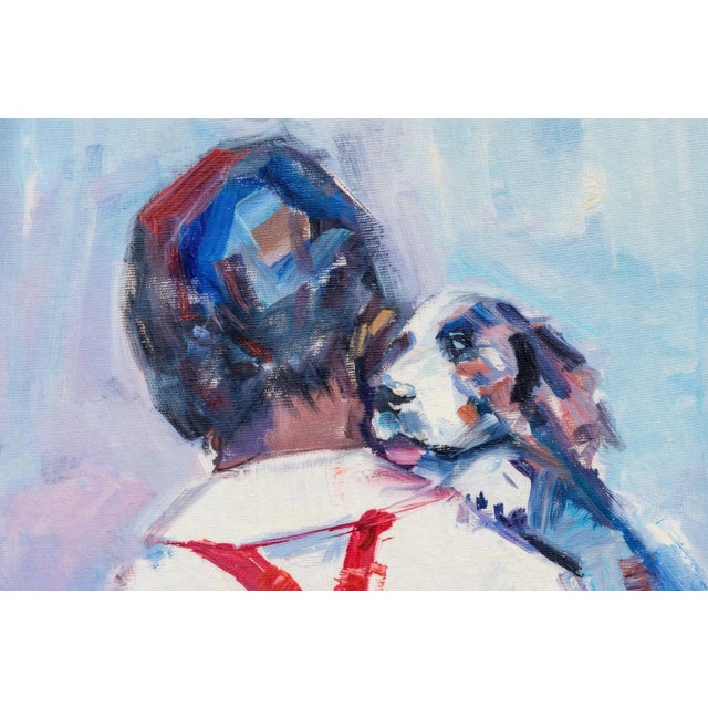 Impressionist Late 20th Century Guccione Oil Painting of Child With Dog – Contemporary Impressionist Oil on Canvas, Framed For Sale - Image 3 of 3