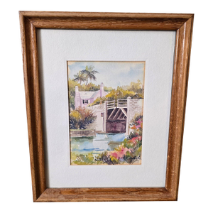 1970s Joan Forbes 'Somerset Bridge' Bermuda Lithograph in Wood Frame