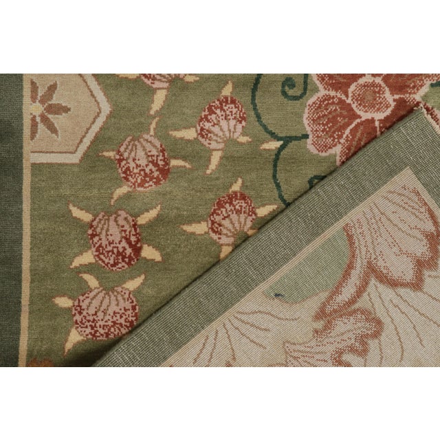 Textile 2010s Rug & Kilim’s Chinese Style Art Deco Rug in Green With Red & Gold Florals For Sale - Image 7 of 8