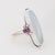 Mid-Century Modern Retro Elongated Moonstone Ring Sz 5.5 Ruby Diamond White Gold Cocktail Jewelry For Sale - Image 3 of 5