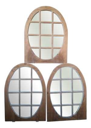 Antique Chestnut Bulls-Eye Windows, 1890s, Set of 3