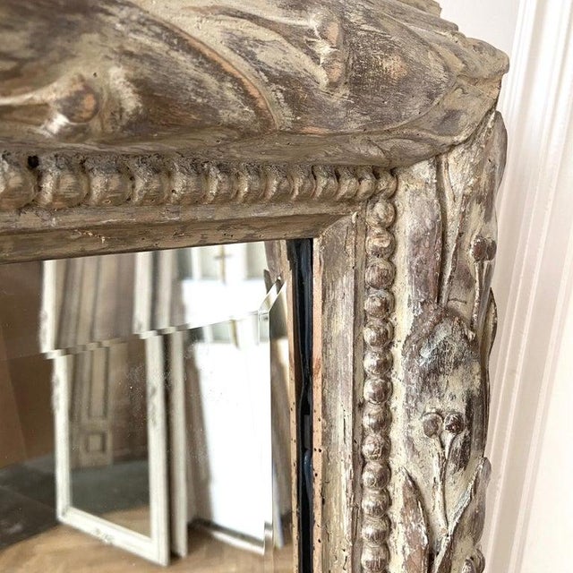 Wood Late 20th Century Large Italian Faded Faded Stripped Gilt Wood Mirror For Sale - Image 7 of 11