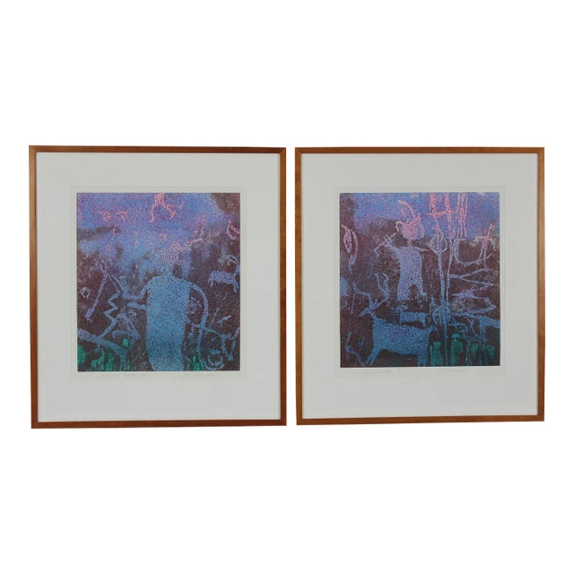 Michael Gallagher Rainbow Rocks I & III Framed Abstract Monoprints For Sale