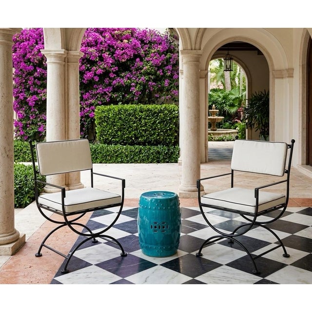 Pair of Neoclassical Style Powder-Coated Iron Curule Armchairs For Sale - Image 10 of 12